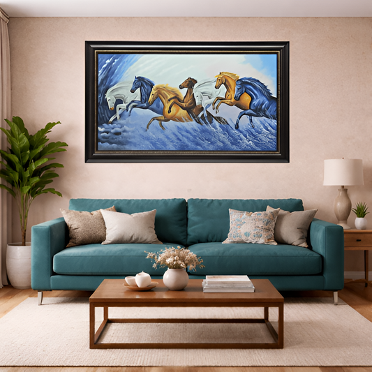 Galloping Horses on Water Hand Painting Wall Art