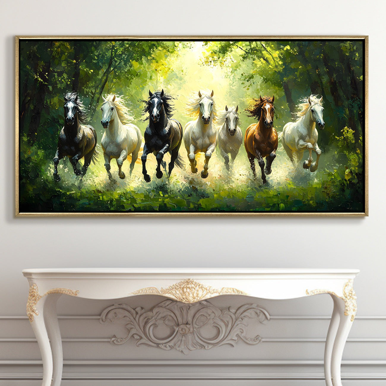 Seven Running Horses Wall Painting for Wealth & Success