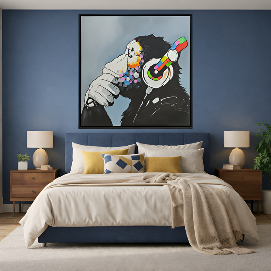Chimpanzee Listening Music Hand Painting Wall Art