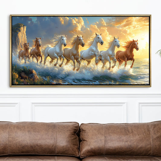 Seven Running Horses Wall Painting for Wealth & Vastu Decor