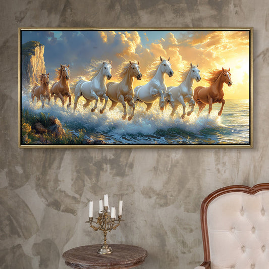 Seven Running Horses Wall Painting for Wealth & Vastu Decor