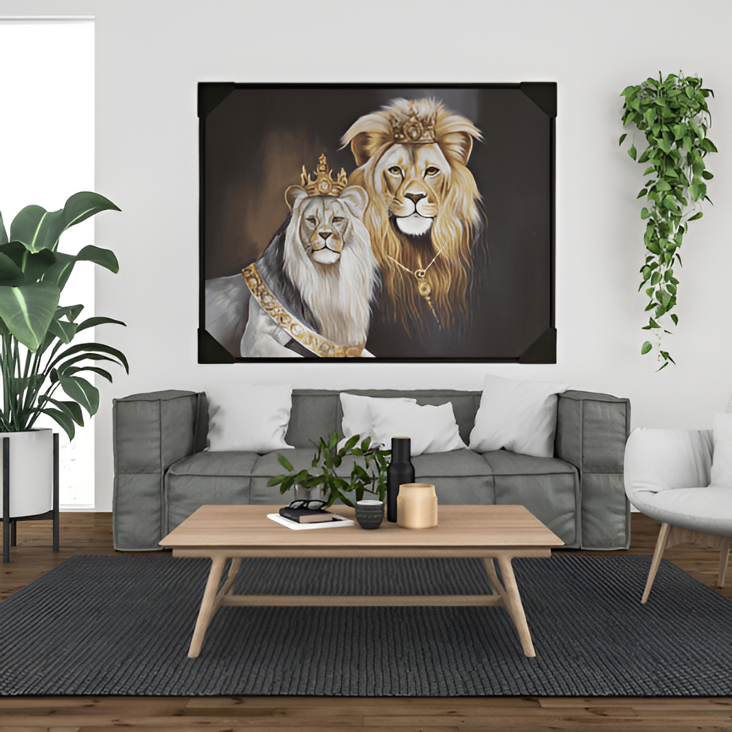 Regal Lion Portrait Hand Painting Wall Art Decor