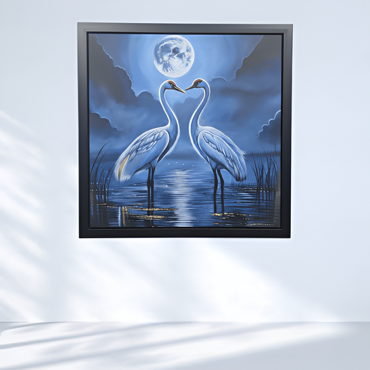 Moonlit Cranes Hand Painting for Elegant Wall Decor
