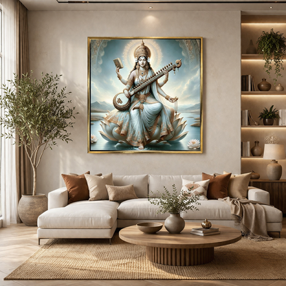 Goddess Saraswati Divine Canvas Wall Art for Spiritual Decor