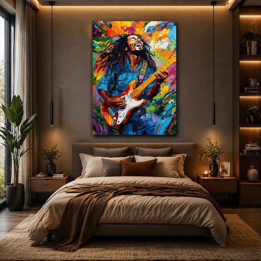 Bob Marley Playing Guitar Canvas Wall Art for Bedroom and Living Room