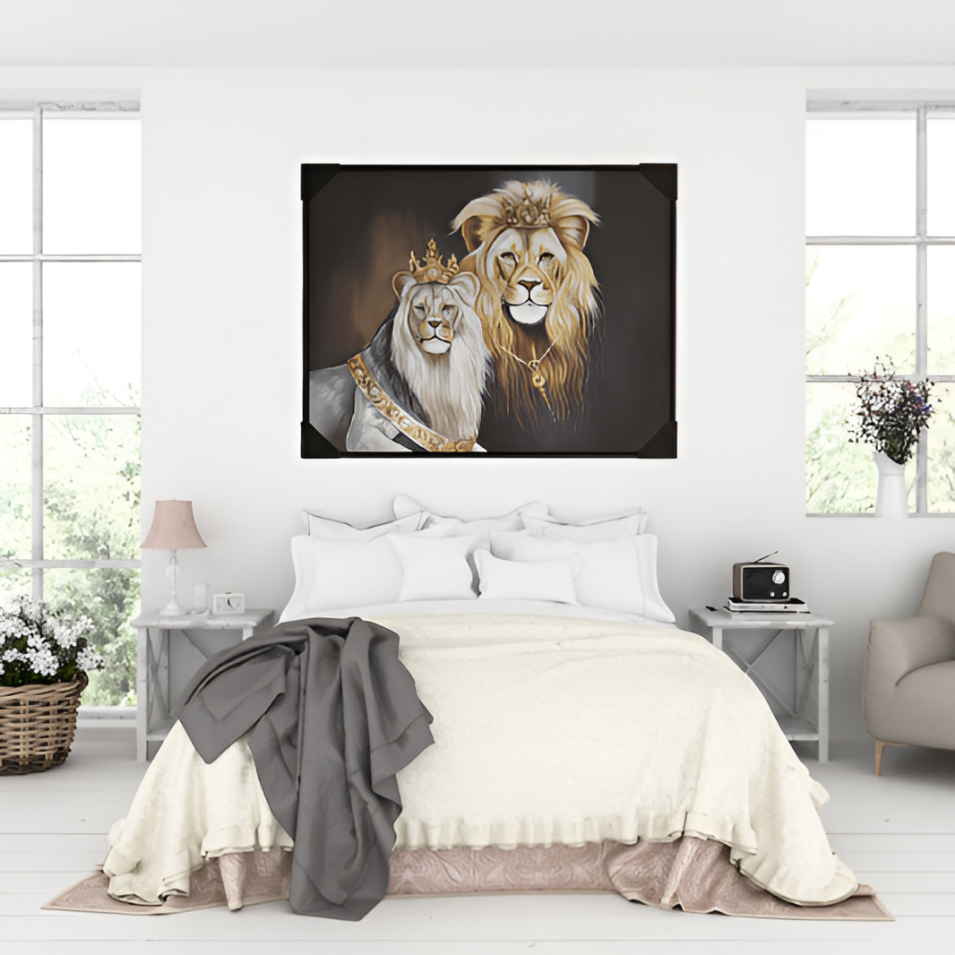 Regal Lion Portrait Hand Painting Wall Art Decor