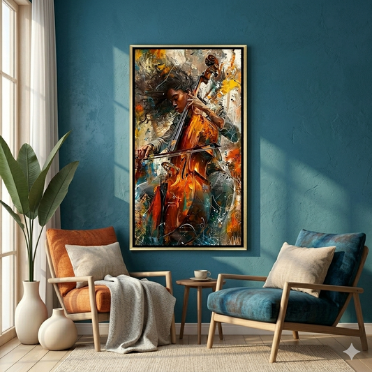 Soulful Cello Musician Canvas Wall Painting for Living Room or Bedroom