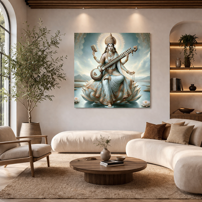 Goddess Saraswati Divine Canvas Wall Art for Spiritual Decor