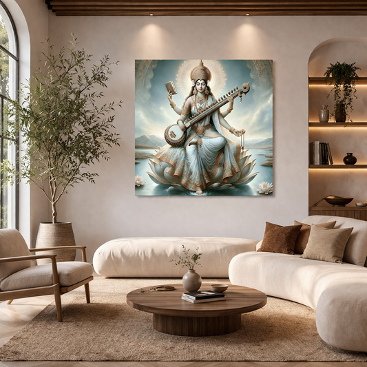 Goddess Saraswati Divine Canvas Wall Art for Spiritual Decor
