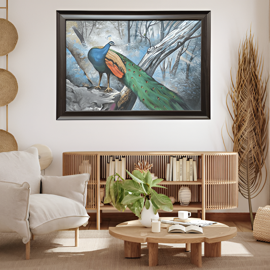 Peacock in a Forest Hand Painting Wall Art Decor