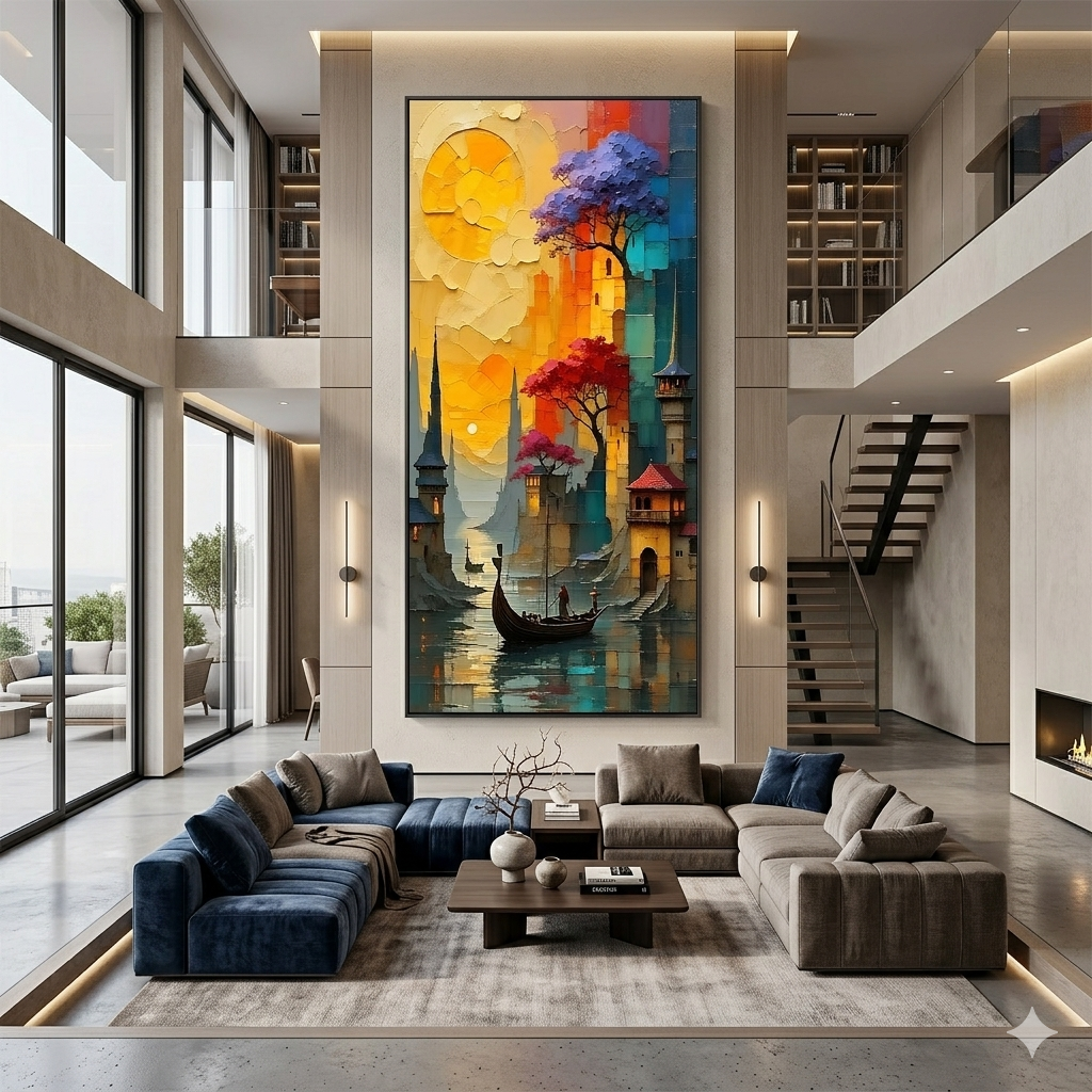Golden Passage Sunset Canal City Vertical Wall Art Decor