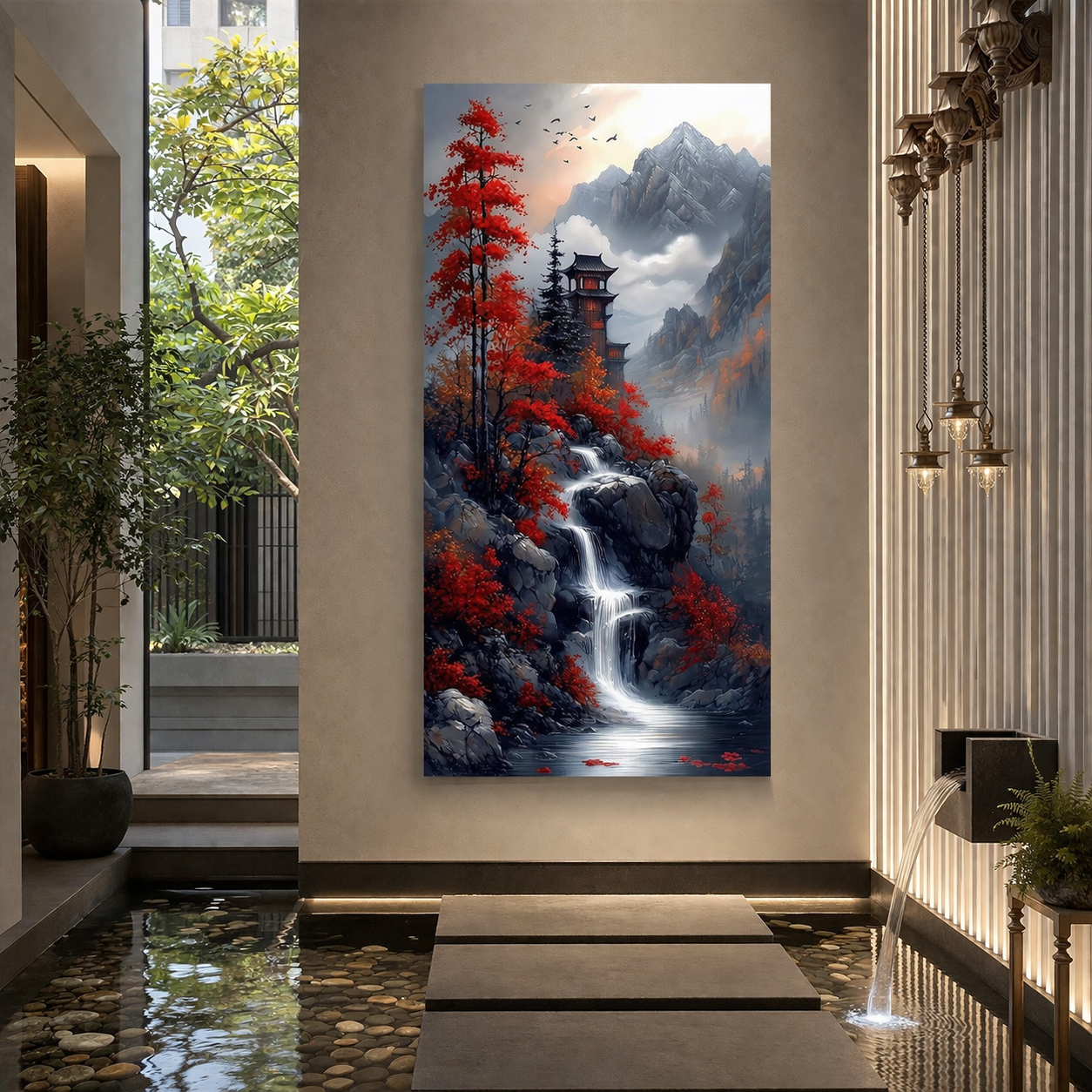 Waterfall Vastu Canvas Wall Art For Living Room And Hotel Room Decor
