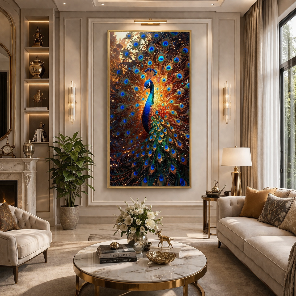 Peacock Vastu Canvas Wall Art – Traditional Elegance for Interiors