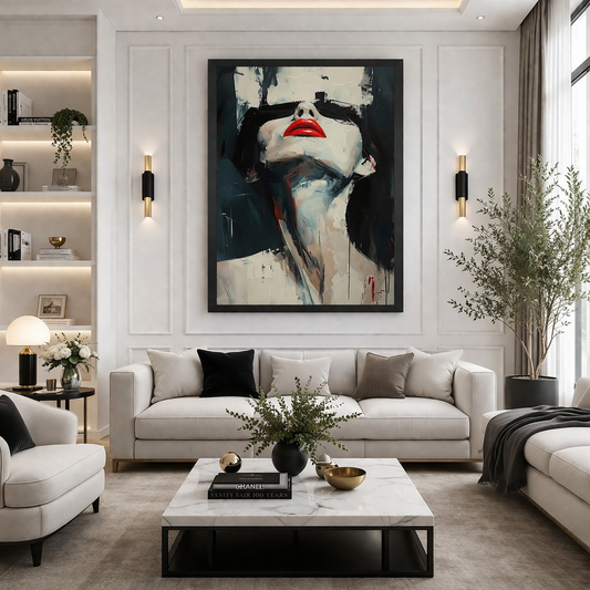Contemporary Female Abstract Canvas Art – Modern Woman Face Painting