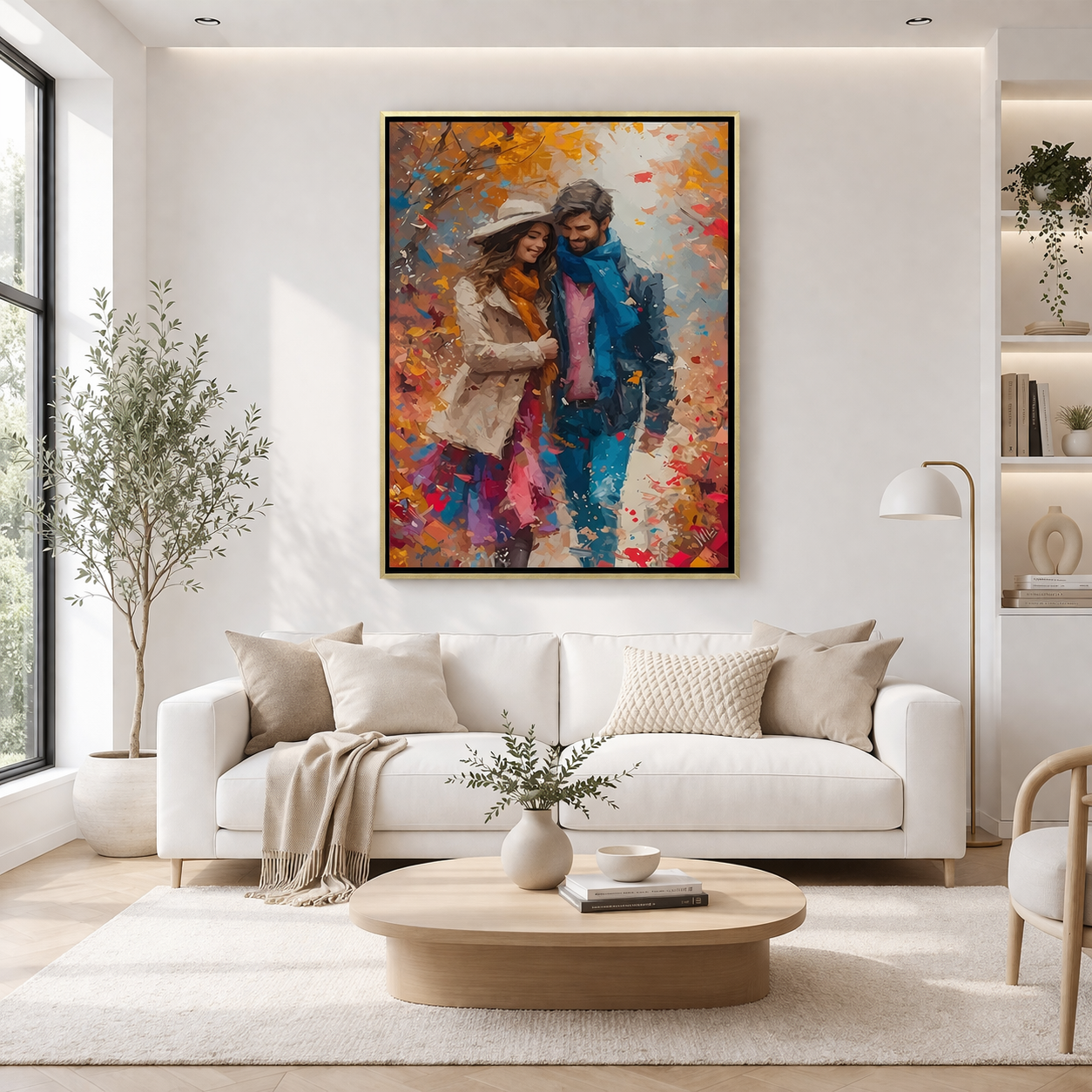 Autumn Stroll Couple Canvas Wall Art – Romantic Fall Scene Decor