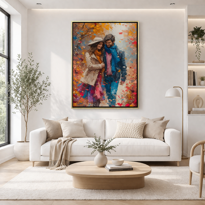 Autumn Stroll Couple Canvas Wall Art – Romantic Fall Scene Decor