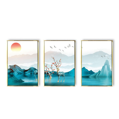 3D Nature Painting with deer, stones and tree Canvas Wall art Painting