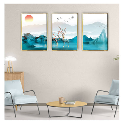 3D Nature Painting with deer, stones and tree Canvas Wall art Painting