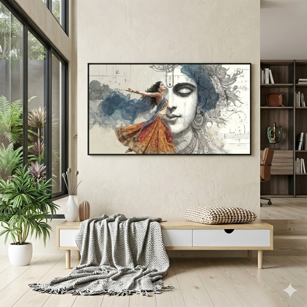 Radha Krishna Divine Love Canvas Wall Art for Home Decor
