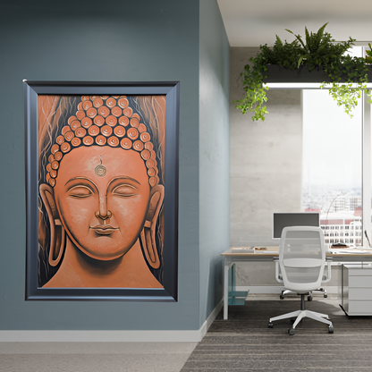 Serene Buddha Portrait Hand Painting Wall Art for Living Room or Office