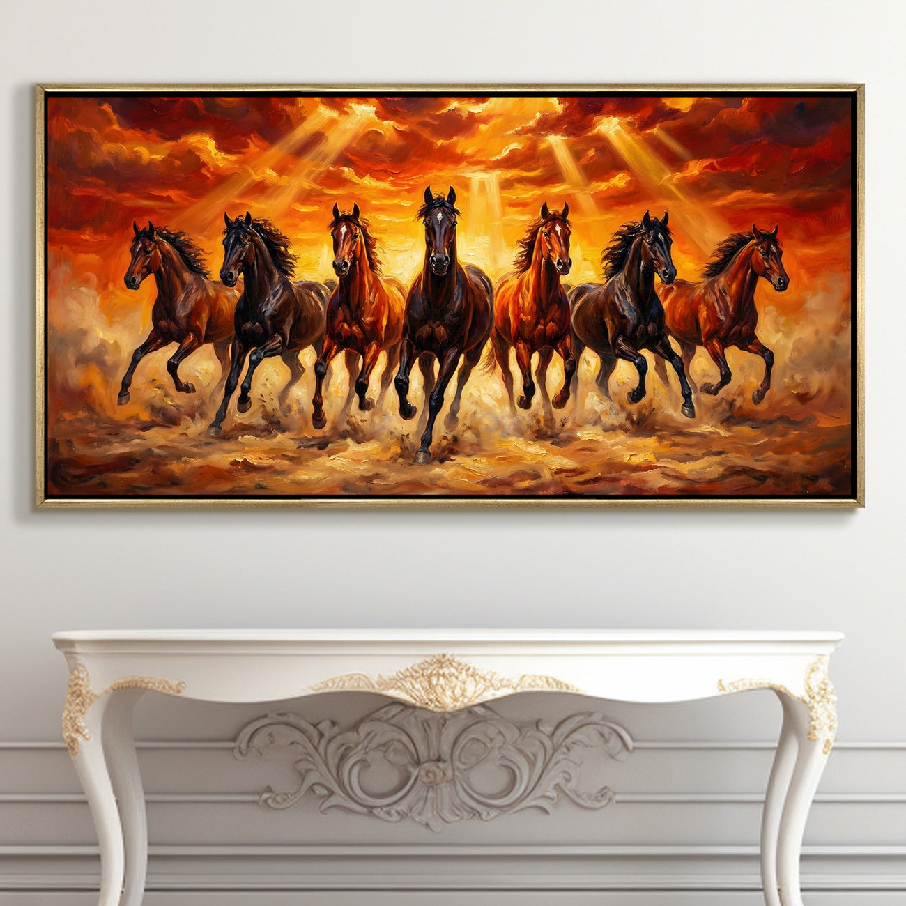 Seven Running Horses Vastu Canvas Painting