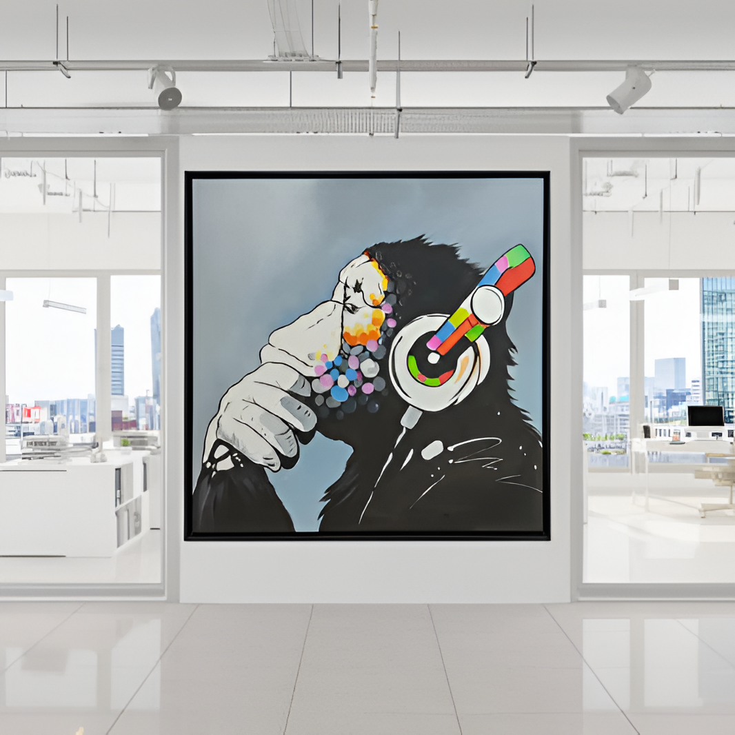 Chimpanzee Listening Music Hand Painting Wall Art