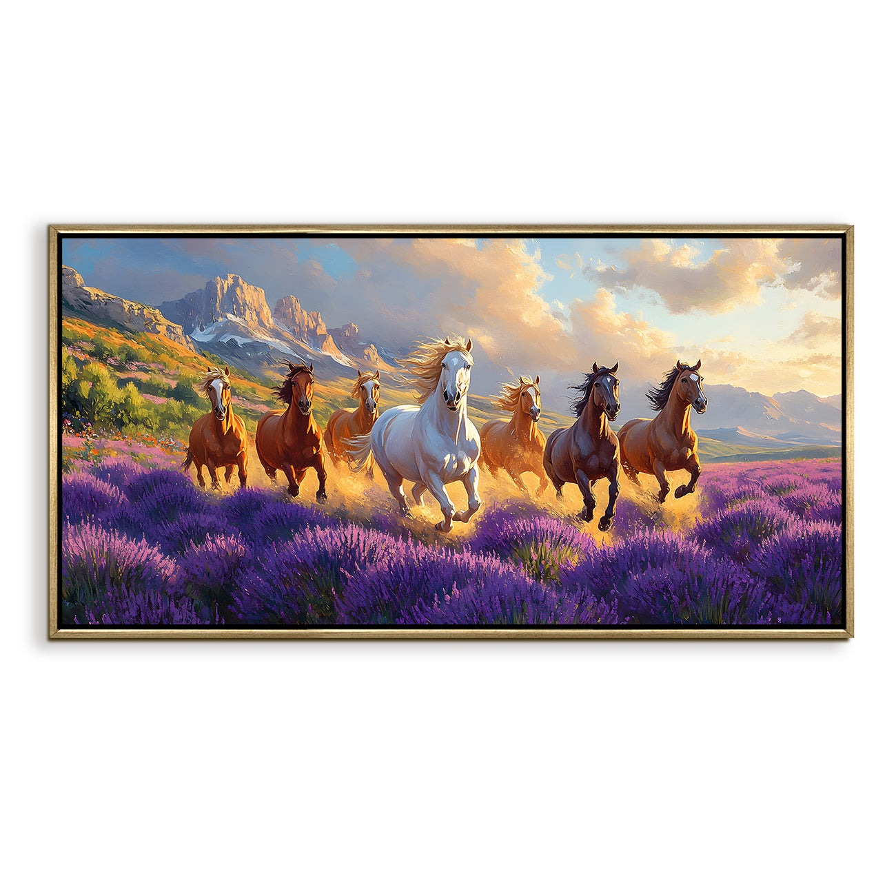 Seven Running Horses Vastu Wall Painting for Wealth Decor