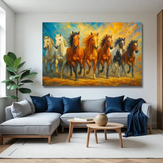 7 Running Horse Vastu Canvas For Office And Home Decoration