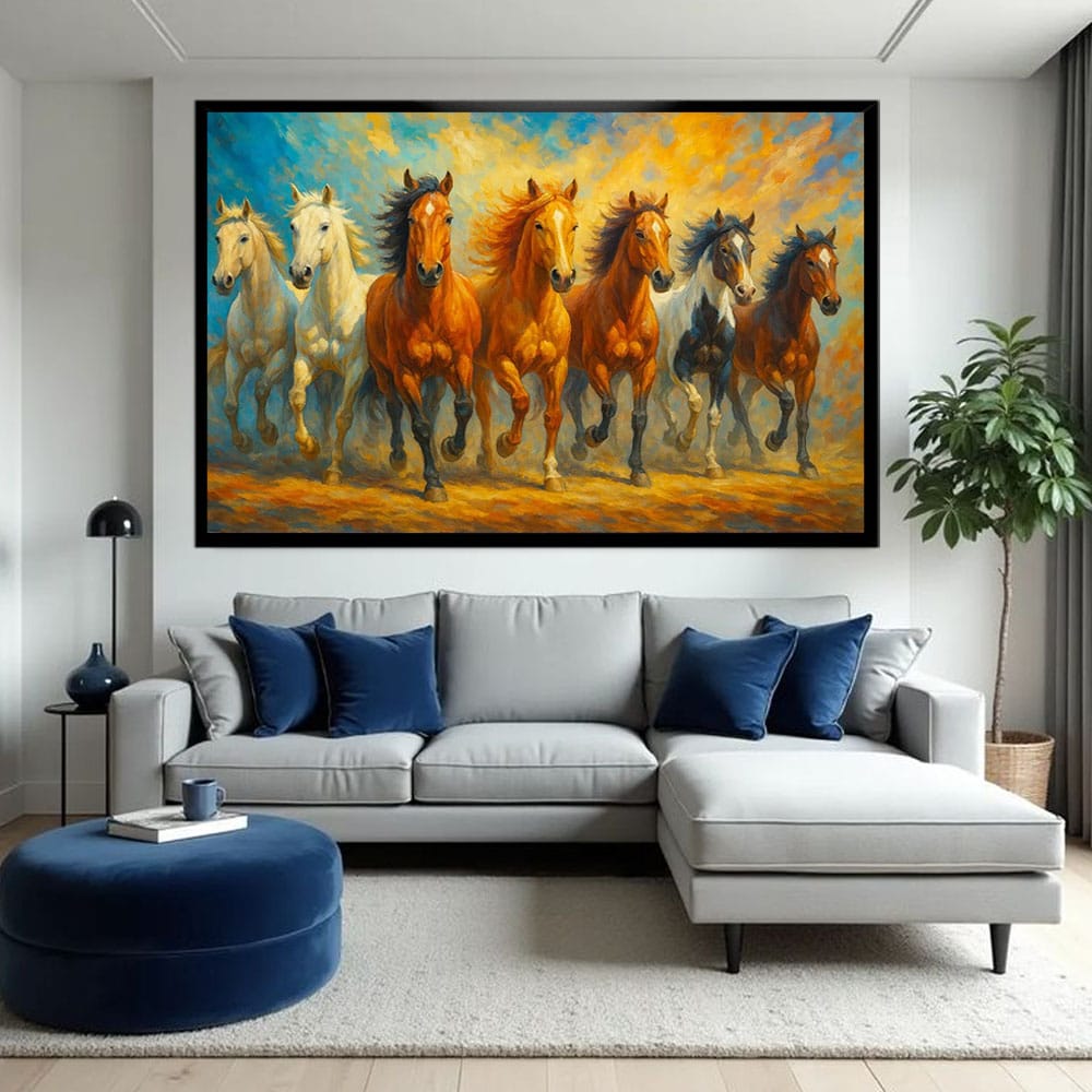 7 Running Horse Vastu Canvas For Office And Home Decoration