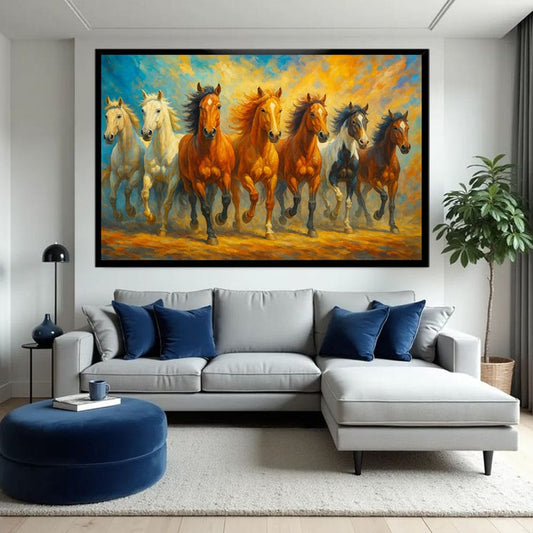 7 Running Horse Vastu Canvas For Office And Home Decoration