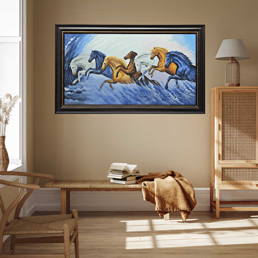 Galloping Horses on Water Hand Painting Wall Art