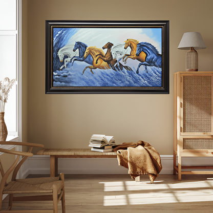 Galloping Horses on Water Hand Painting Wall Art