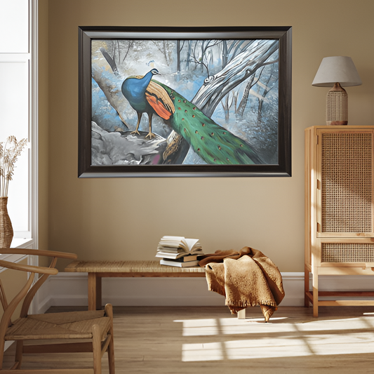 Peacock in a Forest Hand Painting Wall Art Decor