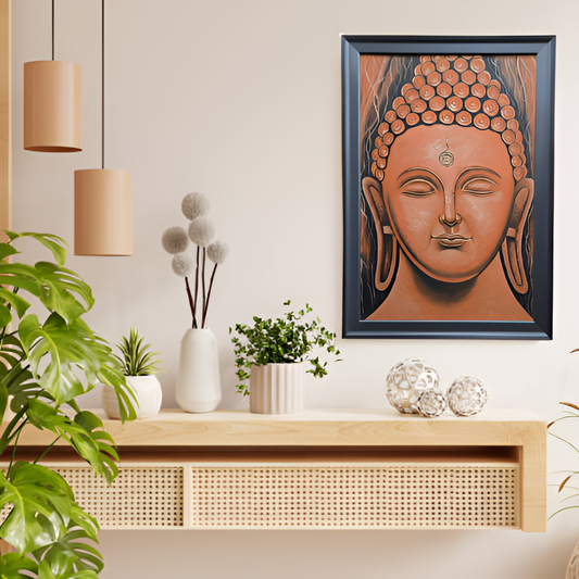 Serene Buddha Portrait Hand Painting Wall Art for Living Room or Office