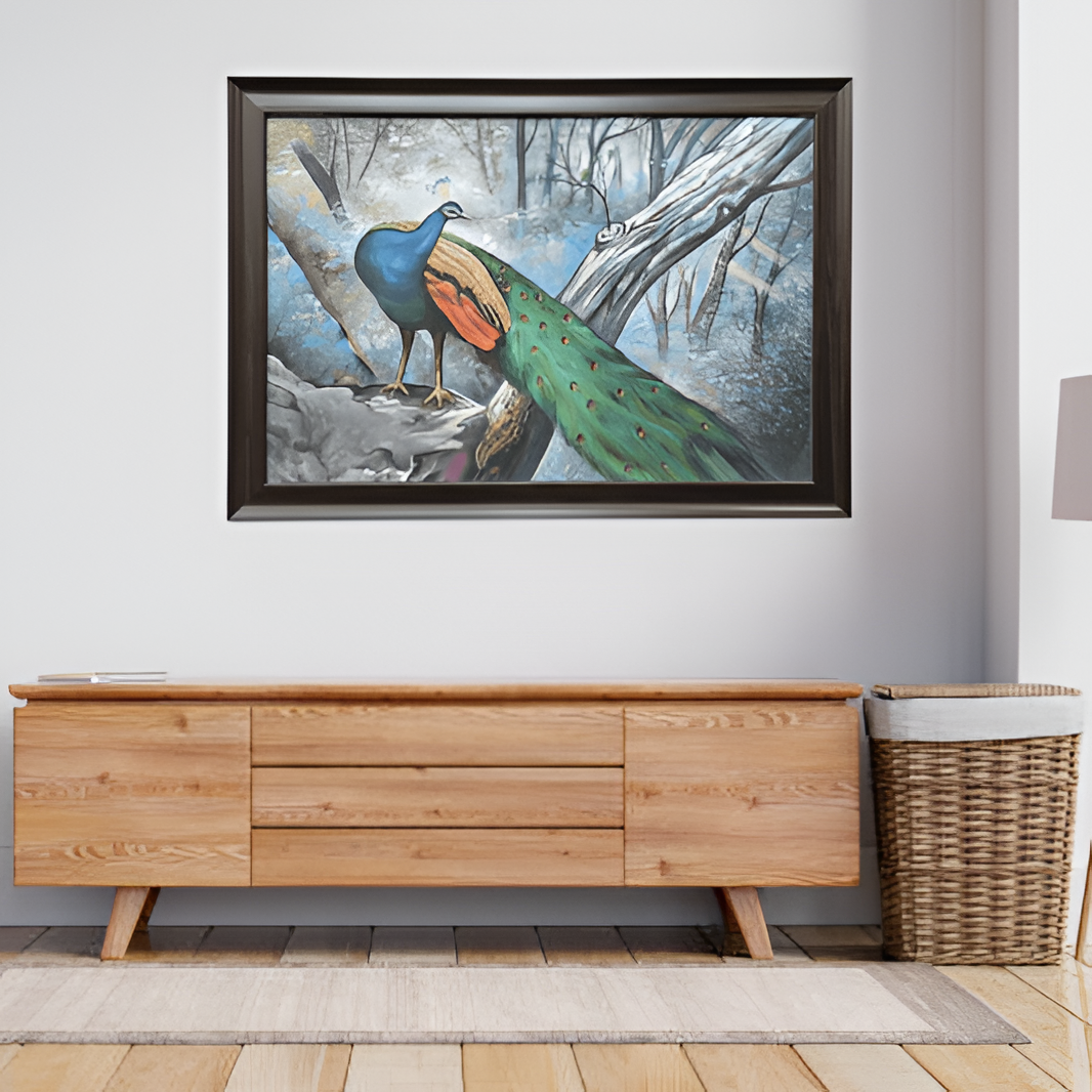 Peacock in a Forest Hand Painting Wall Art Decor