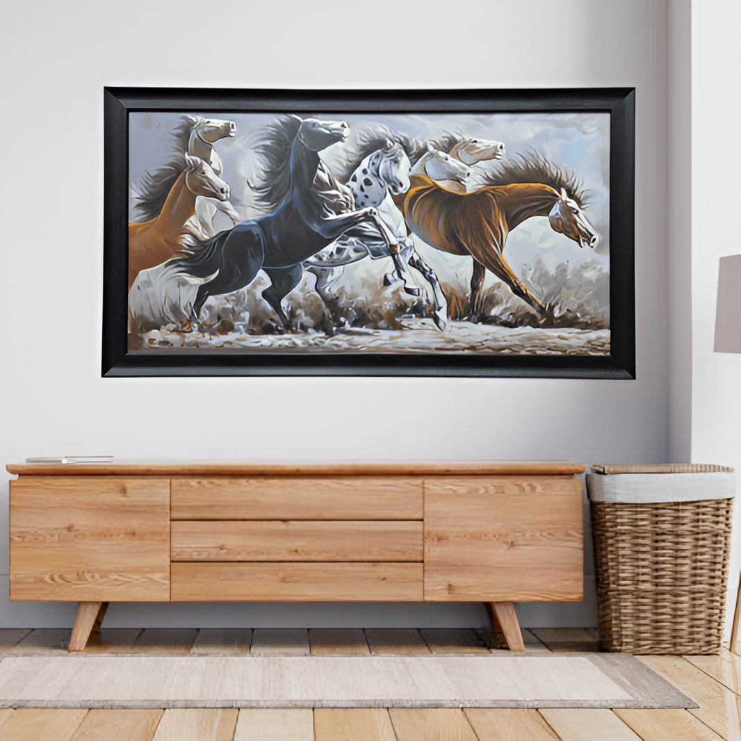7 Running Horses Oil Painting for Wealth & Success