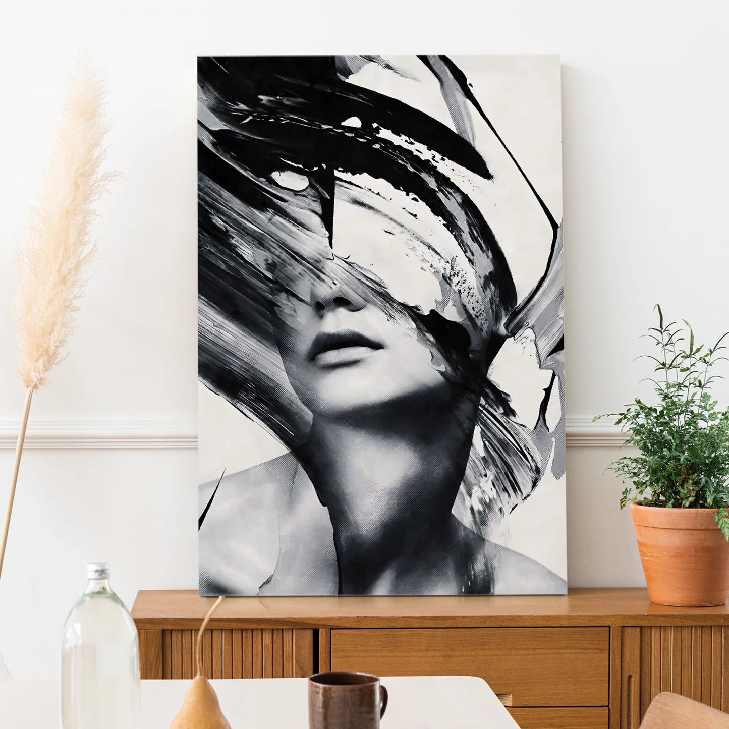 Abstract Black and White Woman Canvas Wall Art Painting For Home