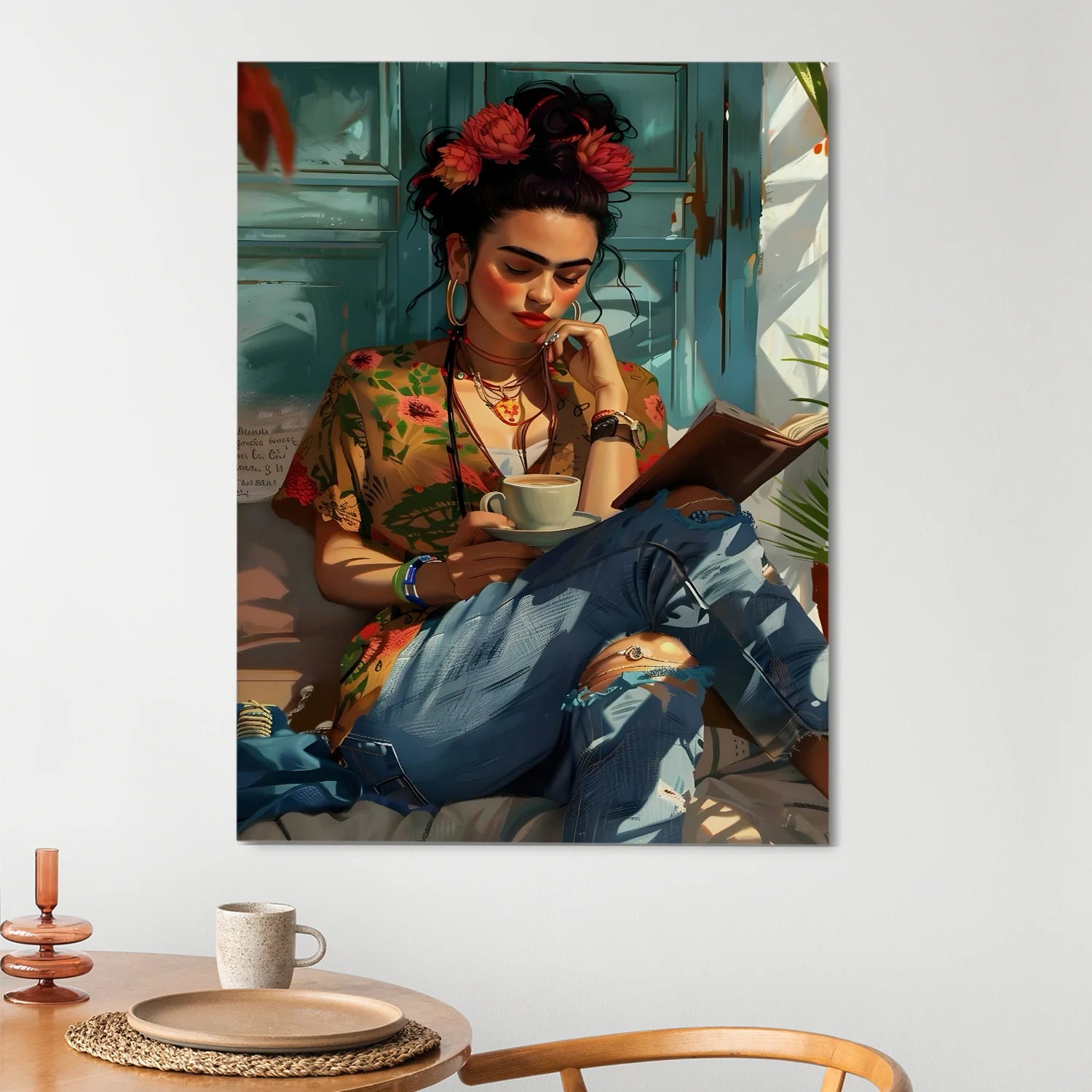 Boho Girl & Sunshine Canvas Wall Art Painting