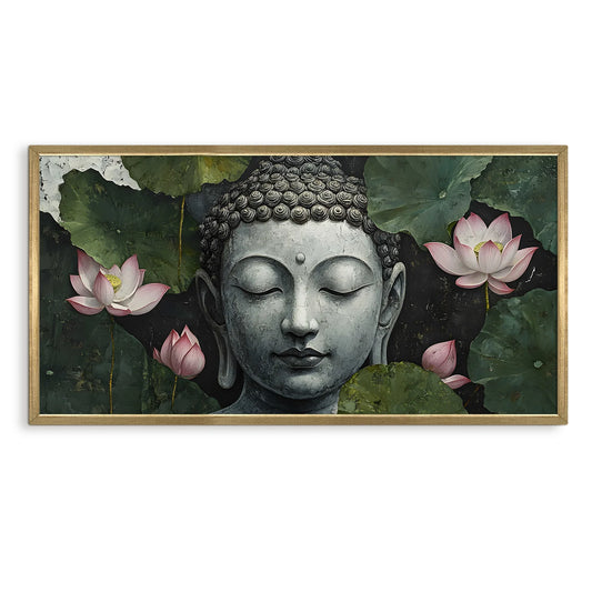 Buddha with Lotus Leaves Wall Canvas Painting