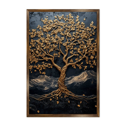 Abstract Golden Lucky Wish Tree Vastu Canvas Painting