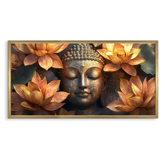 Golden Buddha with Lotus Wall Canvas Painting For Room Decor