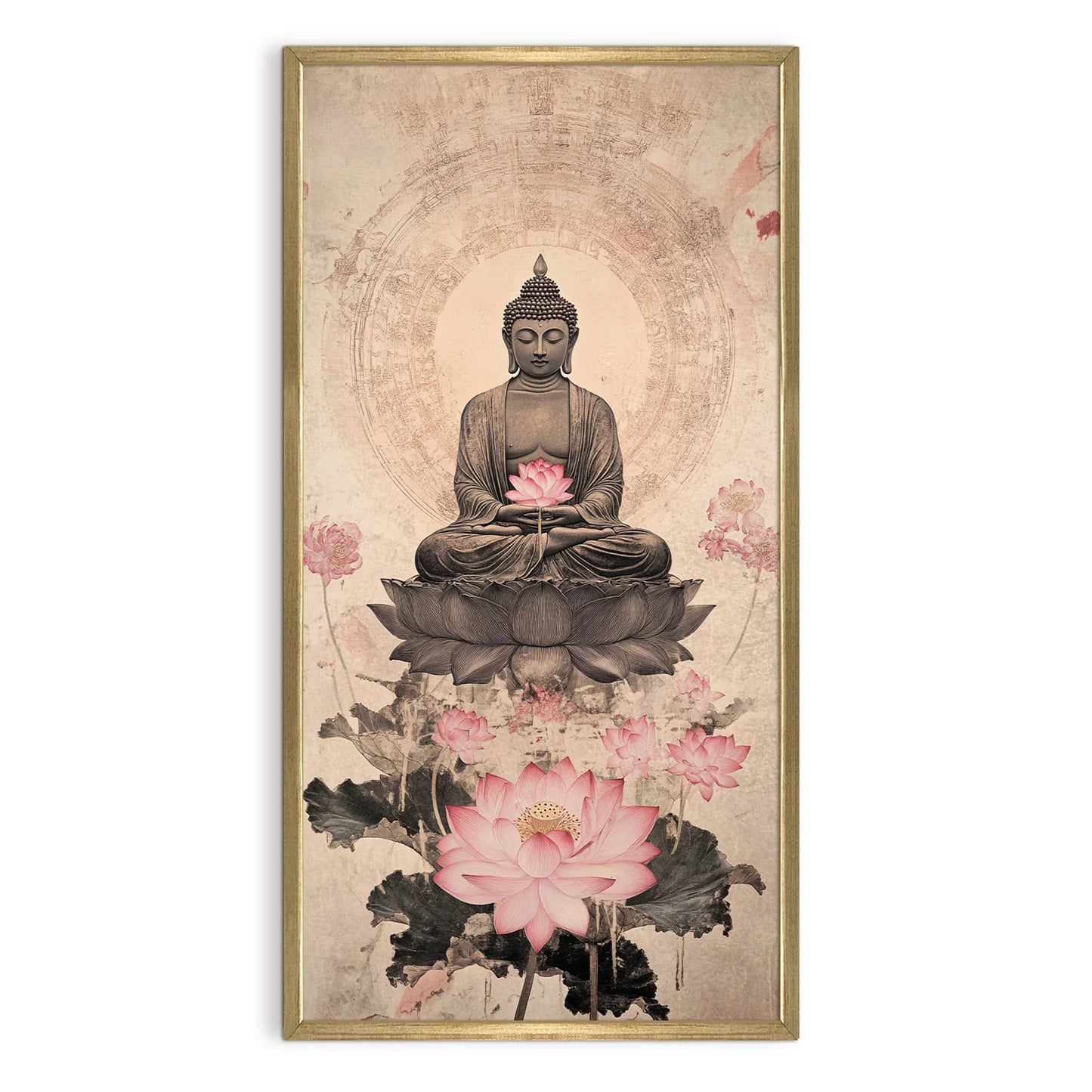 Lord Buddha Meditation With Lotus Canvas Wall Painting For Room Decoration 