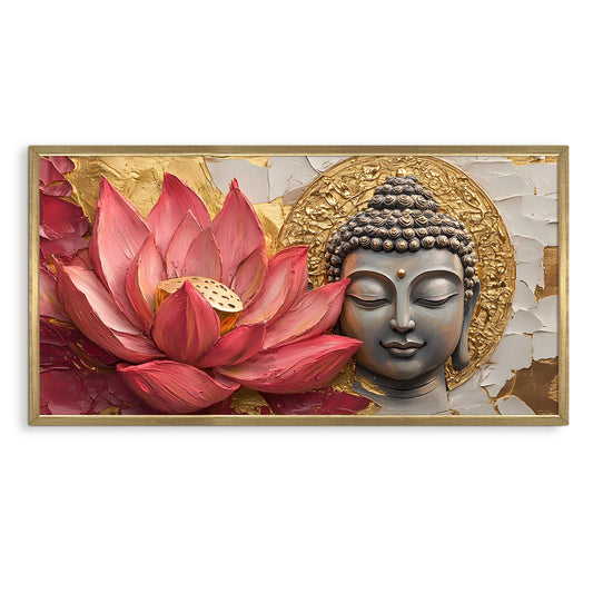 Buddha With Red Lotus Wall Canvas Painting For Home Decoration