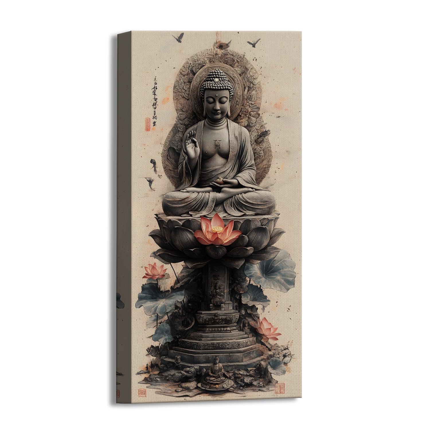 Lord Buddha Meditation With Lotus Canvas Wall Painting For Home Decoration