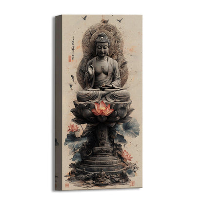 Lord Buddha Meditation With Lotus Canvas Wall Painting For Home Decoration