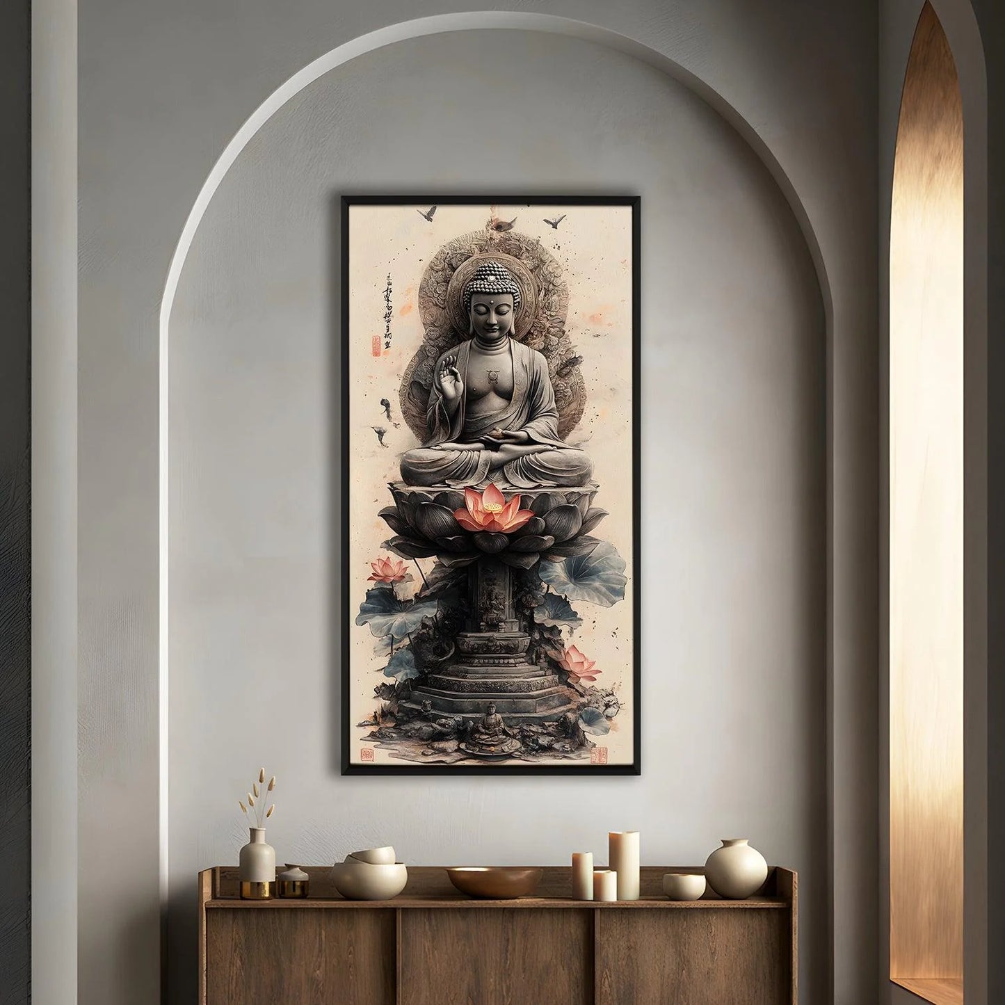 Lord Buddha Meditation With Lotus Canvas Wall Painting For Home Decoration