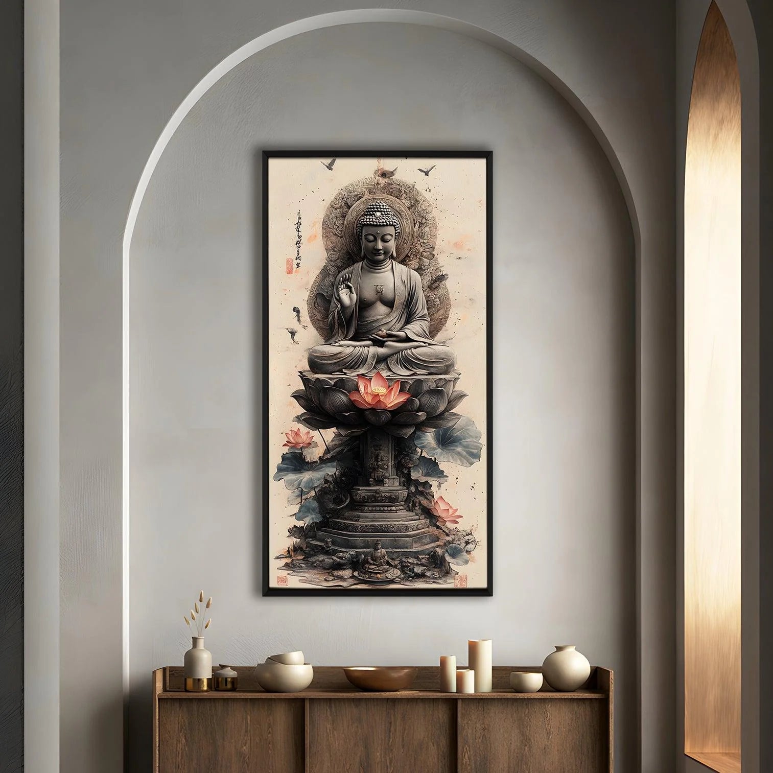Lord Buddha Meditation With Lotus Canvas Wall Painting For Home Decoration