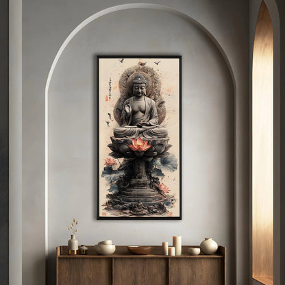 Lord Buddha Meditation With Lotus Canvas Wall Painting For Home Decoration