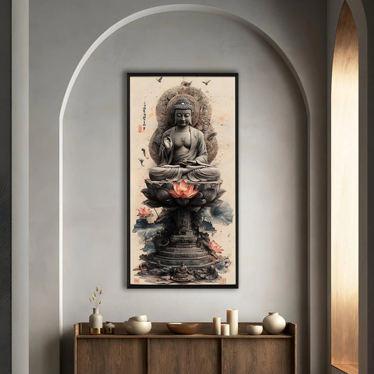Lord Buddha Meditation With Lotus Canvas Wall Painting For Home Decoration