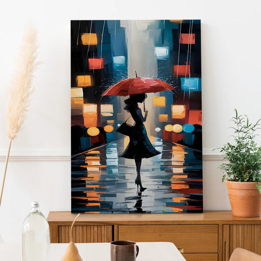 Lady with Red Umbrella Abstract Canvas Wall Art Painting